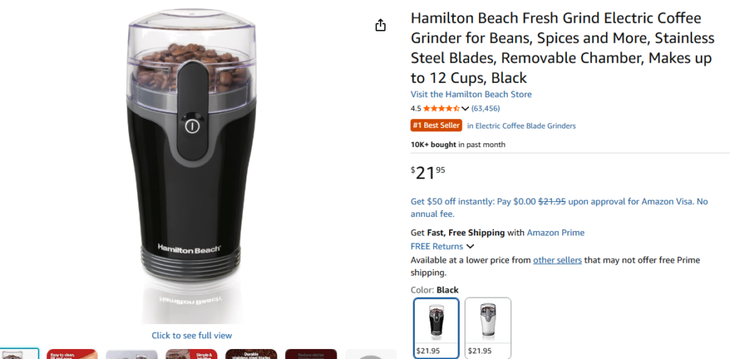 Hamilton Beach Fresh Grind Electric Coffee Grinder for Beans, Spices and More, Stainless Steel Blades, Removable Chamber, Makes up to 12 Cups, Black - Review and Buying Guide